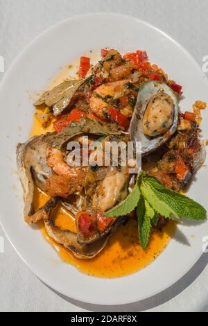 Restaurant  'Rincon del Campesino' in Las Rosas, typical Spanish meal, La Gomera, Canary Islands, Spain, Stock Photo