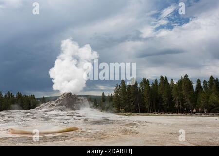 Visitors watch as National Park Service employees use vacuums to clean ...