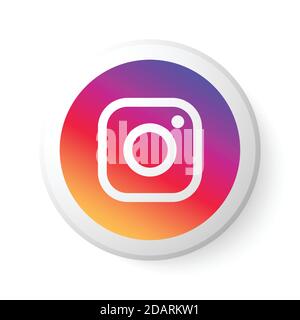 Instagram Circle Button with Multicolor Logo. Social Media Icon with Modern Design for White Background. 3D Round Template with Beautiful Shape Stock Vector