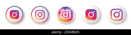 Instagram Circle Shape Buttons Collection with Multicolor Logo. Social Media Icons Set with Modern Design for White Background. 3D Round Template Stock Vector