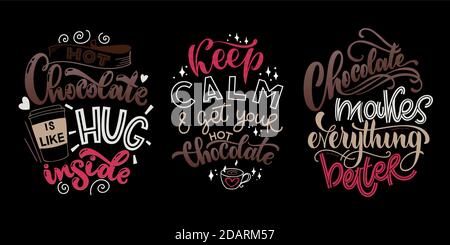 Chocolate hand lettering quotes set. Colorful Christmas word composition. Vector design elements for t-shirt, bag, poster, card, sticker and menu Stock Vector