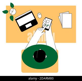 Online voting. Man makes a choice at work. Flat illustration. Stock Vector