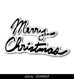 black line hand drawn of Christmas hand drawn lettering on cut paper with shadow isolated on white background Stock Vector