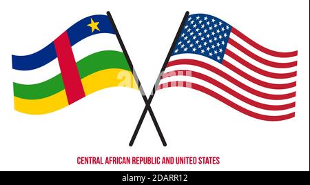 Central African Republic and United States Flags Crossed And Waving Flat Style. Official Proportion. Stock Vector