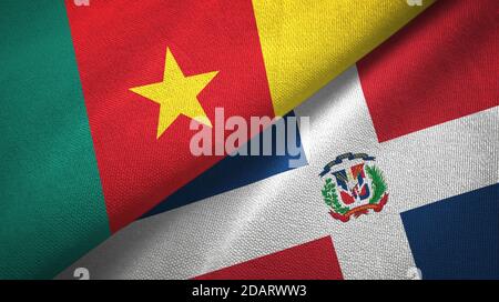 Cameroon and Dominican Republic two flags textile cloth, fabric texture Stock Photo