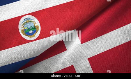 Costa Rica and Denmark two flags textile cloth, fabric texture Stock Photo