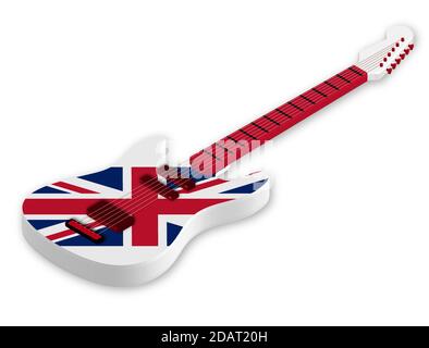 Awesome acoustic guitar with UK, United Kingdom flag and colors in a realistic style. Design element. Isolated vector on white background Stock Vector