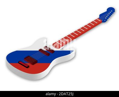 Awesome acoustic guitar with with the colors of the Russian flag in a realistic style. Design element. Isolated vector on white background Stock Vector