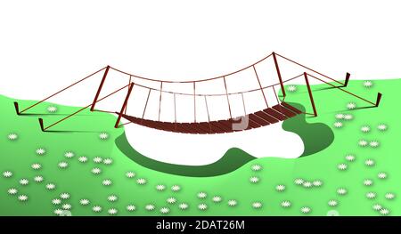Suspension bridge in the jungle graphic black white landscape sketch ...