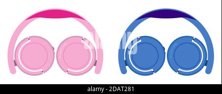 pink and blue over-ear headphones. Unfolded, easy to use. Isolated vector on a white background Stock Vector