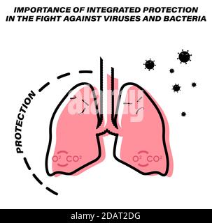 colored icon, protection of the lungs and respiratory organs from bacteria and viruses. The importance of disease prevention. Isolated vector on white Stock Vector