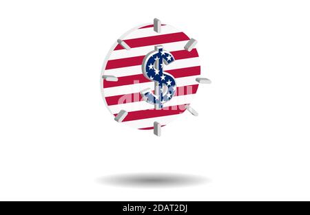 multi-colored alarm clocks with us dollar sign and american flag elements on a transparent background Stock Vector