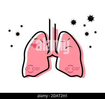 colored icon, bacteria and viruses attack the lungs and respiratory organs. The importance of disease prevention. Isolated vector on white background Stock Vector