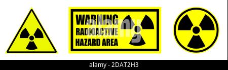 Set of radioactive hazard signs on a yellow background. Isolated vector Stock Vector