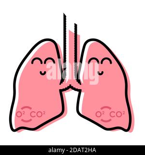 Healthy human lungs funny icon in sketchy linear style. Isolated vector on white background Stock Vector