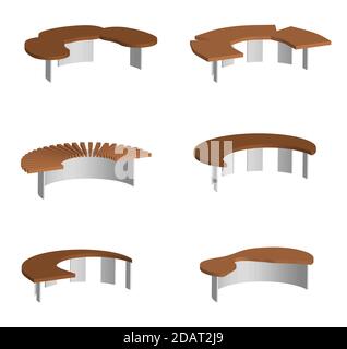 isometric 3d vector, set of original park and garden benches on a transparent background Stock Vector