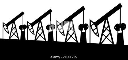 illustration, oil rigs black on white, energy security Stock Vector
