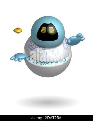 round robot guide, a smart assistant floating in the air. Technologies of the future. Isolated vector on white background Stock Vector