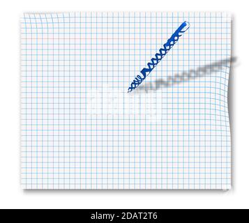 squared paper sheet and sketchy ballpoint pen. Original template for daily notes. Reminder, design element. Realistic vector Stock Vector
