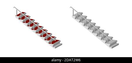 staircase of a multi-storey building with pyrils isolated on a transparent background, isometric Stock Vector