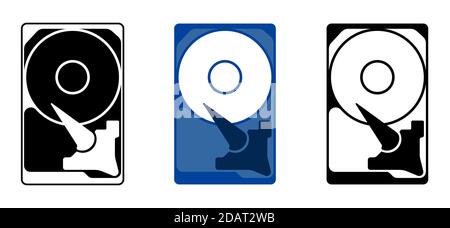 Hard drive icon with internal device and mechanisms. In flat style. Isolated vector Stock Vector