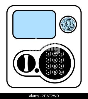 safe panel with combination lock and buttons. Black and white icon. Isolated vector Stock Vector