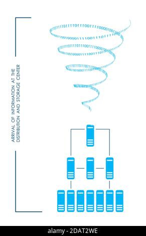 Infographic element. The receipt of information in the data storage and distribution center. Isolated vector on a white background Stock Vector