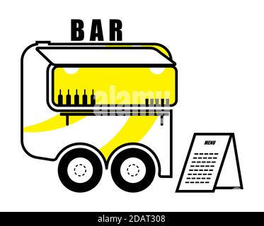 food van, bar on wheels. Icon in a linear style. Isolated vector on white background Stock Vector