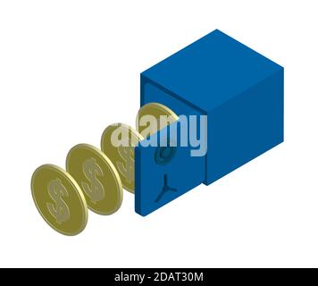 open steel safe with US coins. Dollar sign. Isometric, isolated vector Stock Vector