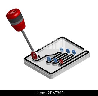 car gearbox stylized for the road with signs in isometric. Neat driving. Compliance with traffic regulations. Isolated vector on white background Stock Vector
