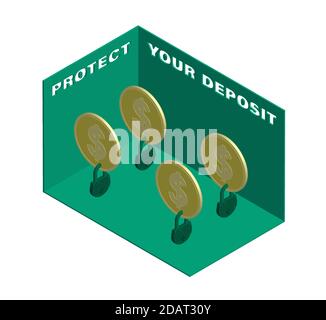 deposit and savings protection. Money safe and locked. Isometric illustration on a white background Stock Vector