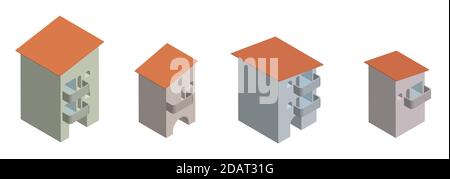 ski hotel, set of isometric houses. Isolated vector on white background Stock Vector