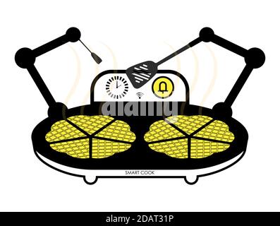 smart waffle iron, maker for baking sweets in a flat style. Vector isolated on white background in black and yellow Stock Vector