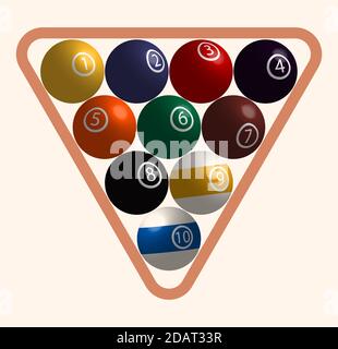 set of billiard balls for a pool in a triangle in a realistic design. Isolated vector on white background Stock Vector