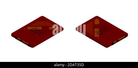 isometric sata high-speed ssd disk in red colors. Isolated vector on white background Stock Vector