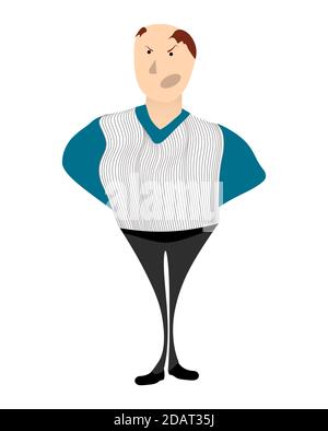 important pompous man in office clothes. Bald head. The boss is angry with subordinate employees. Illustration element. Isolated vector on white backg Stock Vector