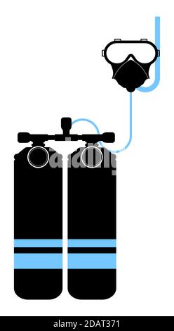 Scuba diver oxygen bottle with breathing mask and snorkel. Part of the ammunition. Isolated vector on white background Stock Vector