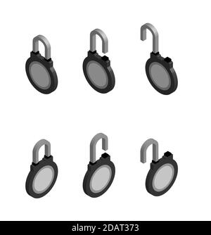 round locks in open and closed position in isometric on a white background. Isolated vector Stock Vector