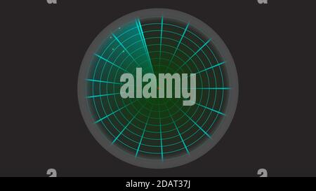 Radar HUD Screen Animation with moving targets. Sonar Screen For Submarines And Ships. Radar Sonar With Object On Map. Futuristic HUD Navigation Stock Photo