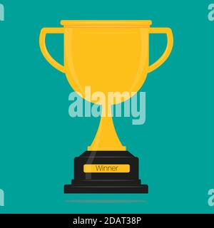 Winners gold cup vector illustration. Gold Trophy awarded as prize for champion victory win on a colourful background. Stock Vector