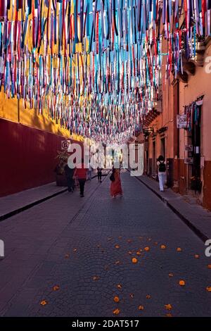 Colorful alleyway during Day of the Dead celebration in UNESCO World Heritage Guanajuato, Mexico Stock Photo