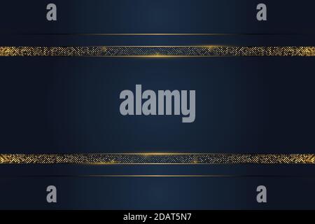 Luxury dark metallic of blue and gold with circular glowing golden dots modern design. Stock Vector