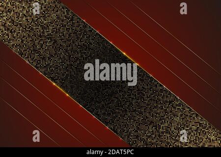 Luxury dark metallic of red and gold with circular glowing golden dots modern design. Stock Vector