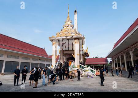 Pranburi, Thailand - August 1,2020 : Real Thai cremation ceremony which is held for dead people at the temple in Thailand. Stock Photo