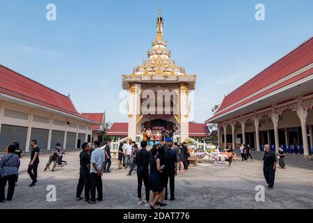 Pranburi, Thailand - August 1,2020 : Real Thai cremation ceremony which is held for dead people at the temple in Thailand. Stock Photo