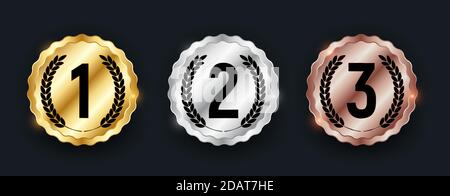 Gold, silver and bronze medal. Badge of the icon First, second and third place. Vector Illustration Stock Vector