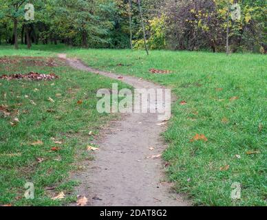 Footpath or pathway in Youth park, Bucharest. Nature trail in the forest. Stock Photo