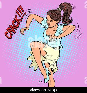 pop art woman breaks something Stock Vector