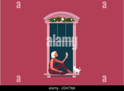 Window frames with neighbors doing daily things Stock Vector