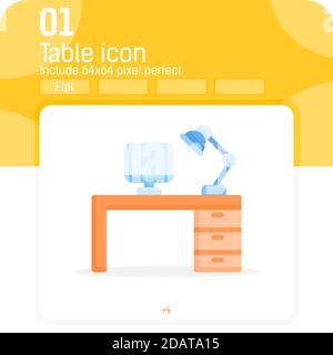 Table icon with flat style isolated on white background. Vector illustration desk sign symbol icon for web design, ui, ux, office, business, furniture Stock Vector